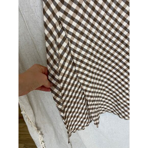 House of Harlowe 1960 Brown Gingham Check Ruched Sheath Midi Slip Dress - L - Picture 9 of 16